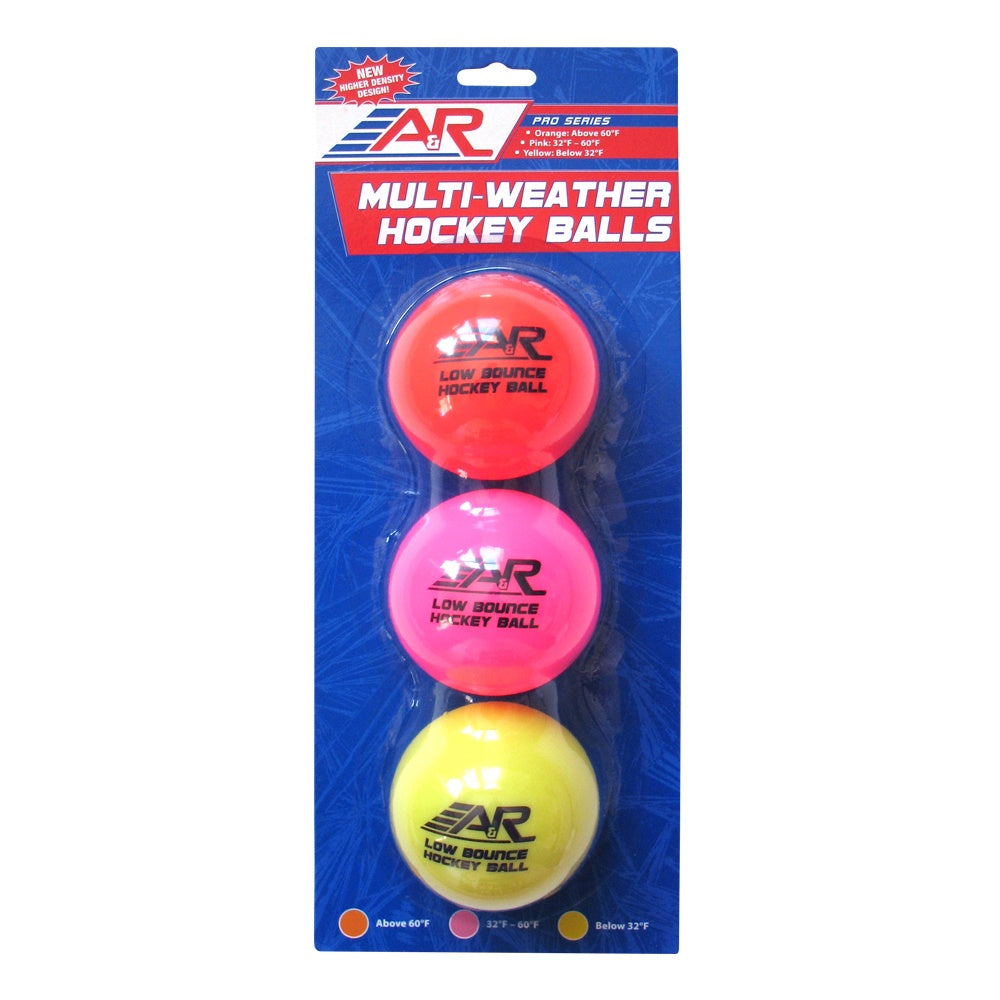 A&R Low Bounce Multi Weather Hockey Balls 3-Pack